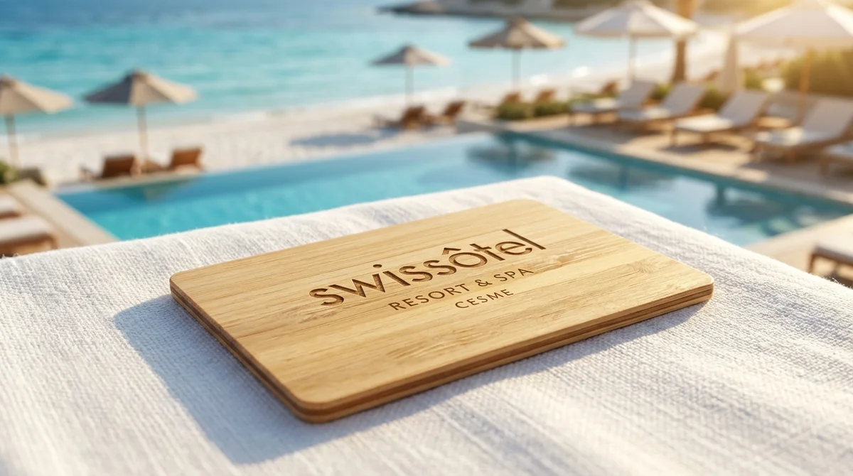 Swissotel Resort Cesme wooden RFID key card with bamboo finish and hotel logo