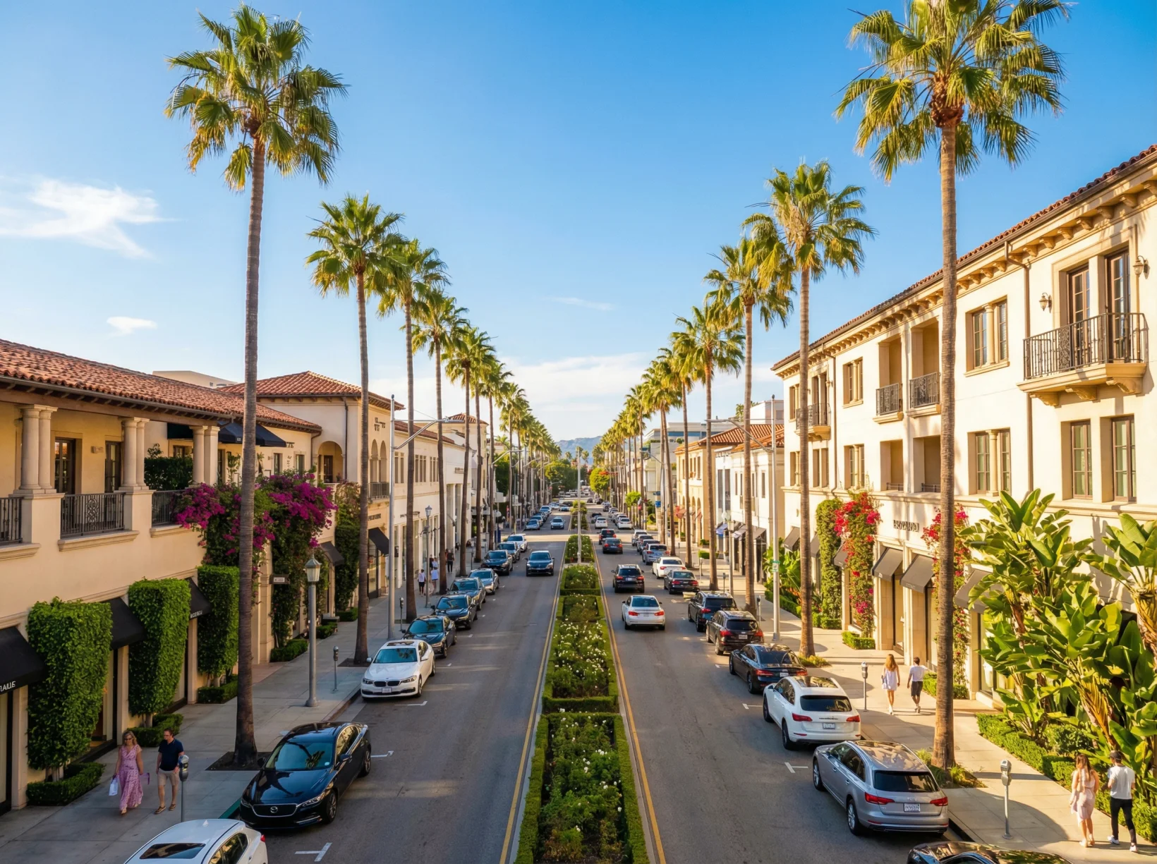 Sunny Beverly Hills palm tree-lined boulevard