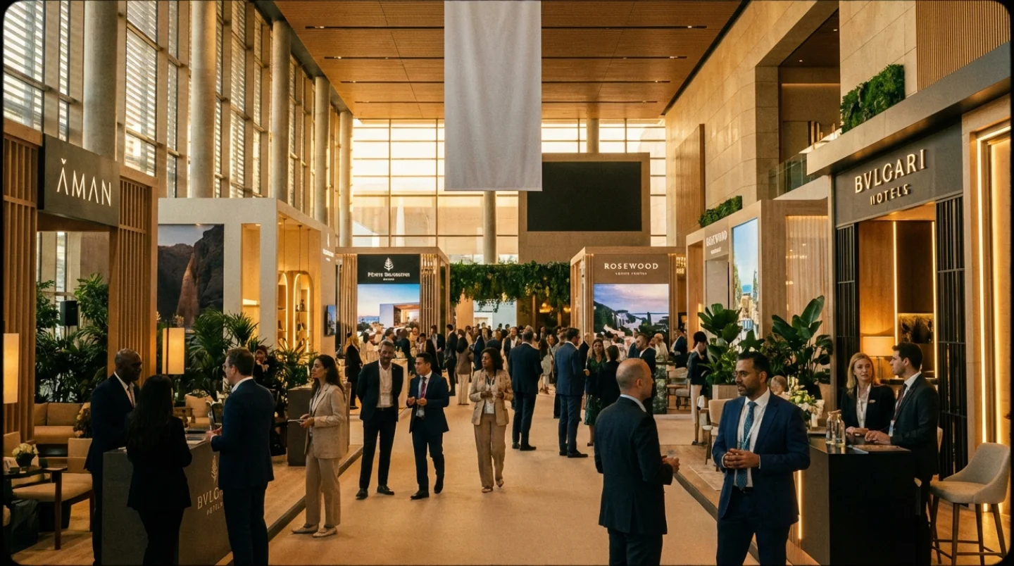 Grand international exhibition hall during a hospitality trade show
