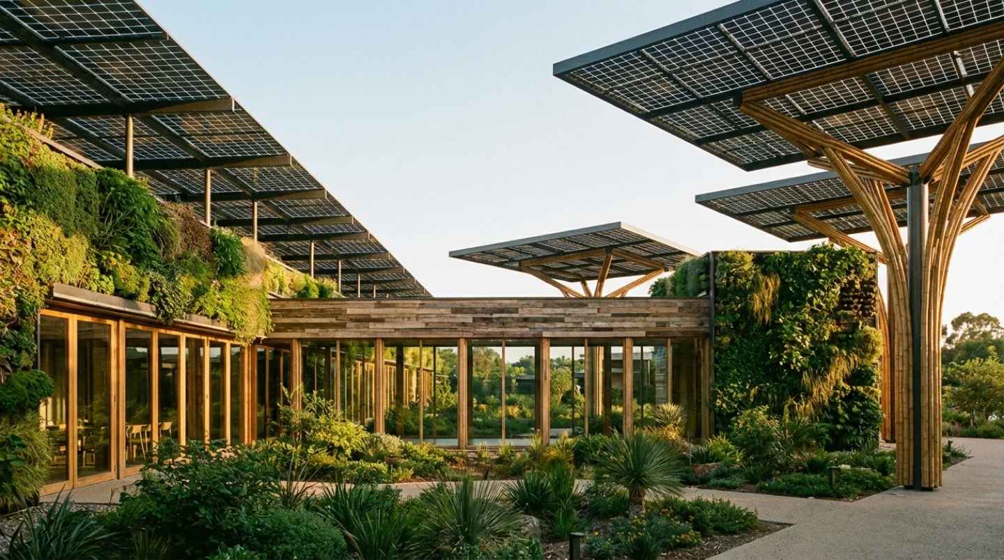 Modern sustainable conference venue with green walls and natural materials