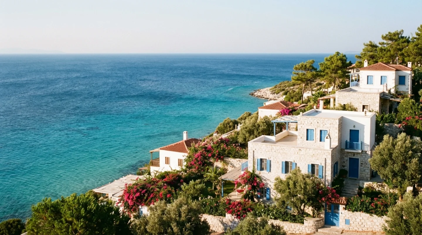 Gorgeous Aegean Sea panorama from Cesme coastline in Turkey